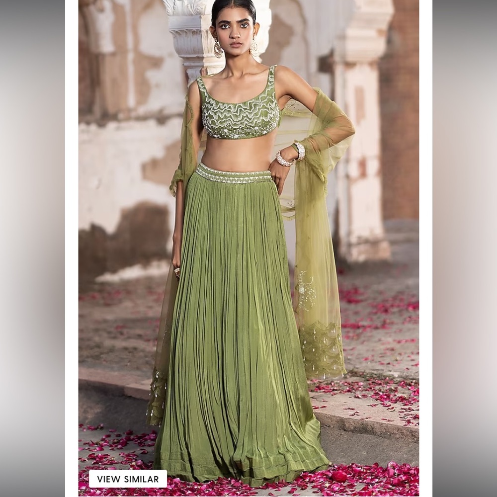 Seeaash
Olive Green Chinon & Dola Silk Embroidered Lehenga Set